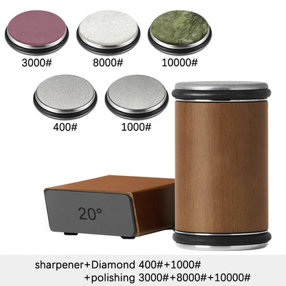 Rolling Knife Sharpener | Double Sided Diamond Sharpening Stone with Magnetic Angle
