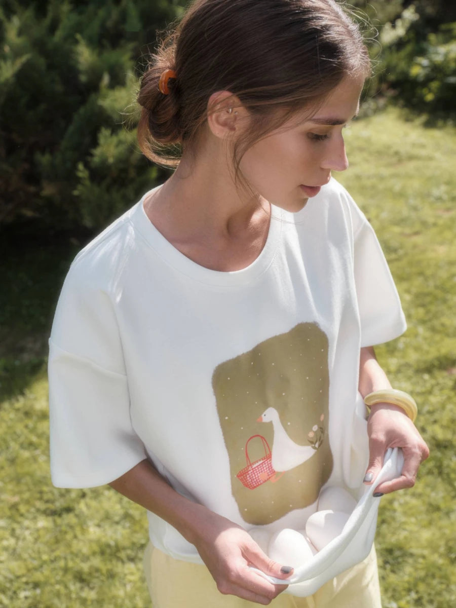 Women's Printed Cotton T-Shirt – Vintage Hip-Hop Loose Top