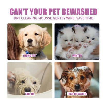 Water Free Dry Cleaning Mousse for Cats Dogs No Rinse Foam Spray Shampoo with Deodorizing Deep Cleaning Gentle Bath Gel