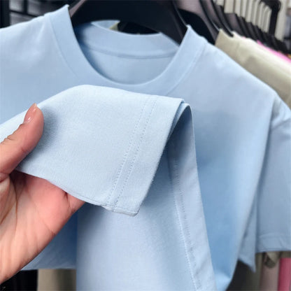 Xiaoma Embroidery Casual Pure Cotton Short Sleeved T-shirt for Young Men, Round Neck Solid Color T-shirt for Men