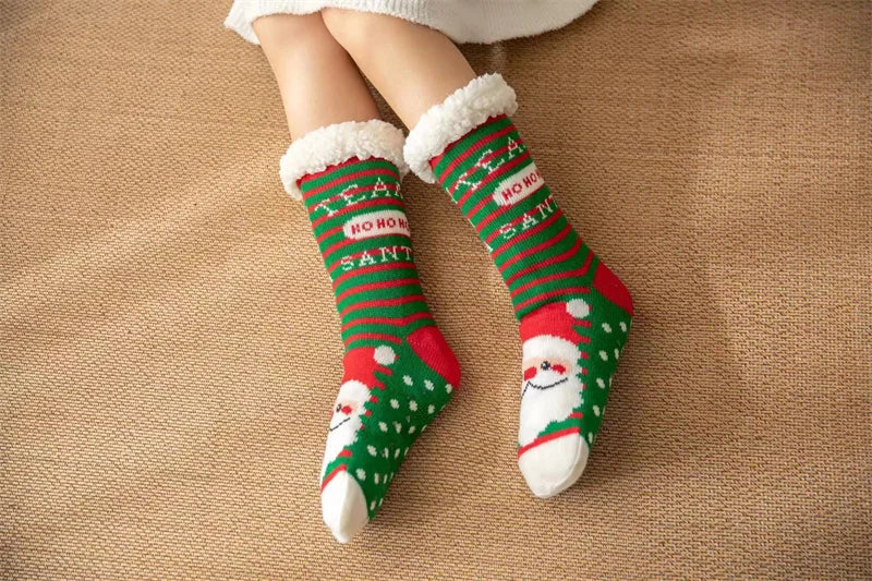 New Winter Kids Cartoon Christmas Socks Boys Girls Thicken Cotton Warm Floor Children Sock Non-Slip Thermal Cute Family Socks