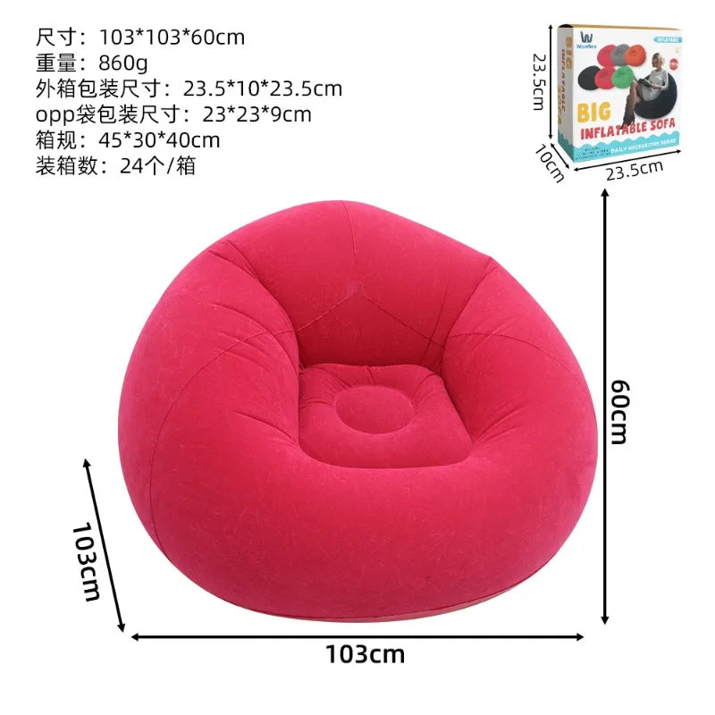 Inflatable Lazy Sofa U-shaped Flocking with Armrests, Backrest Seat Outdoor Pvc Indoor Portable Single Inflatable Sofa