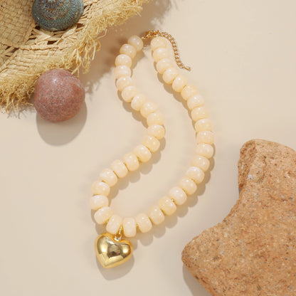 Badu Bohemia Colorful Acrylic Beaded Choker Necklace for  Women 14K Gold Plated Heart Pendant Summer Aesthetic Y2K Jewelry Gift