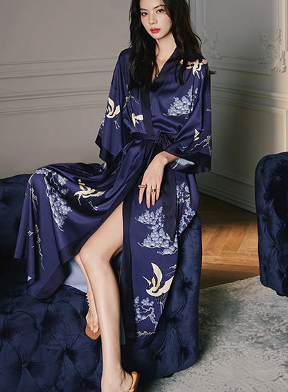 Daiwor Kout Silk Satin Robe for Women Long Japanese Kimono Robe Lightweight Soft Bathrobe Summer Luxury Dressing Gown