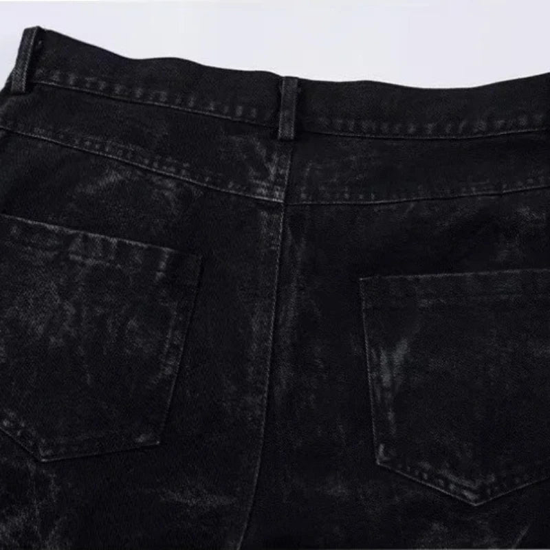 Mens Jeans Harajuku Y2K Streetwear Black Pleated Baggy Denim Pants High Street Hip Hop Wide Leg Loose Fit Casual Fashion Trend