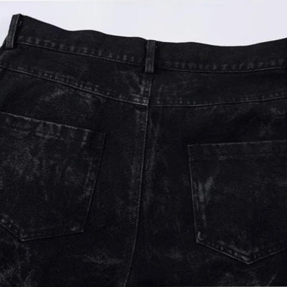 Mens Jeans Harajuku Y2K Streetwear Black Pleated Baggy Denim Pants High Street Hip Hop Wide Leg Loose Fit Casual Fashion Trend