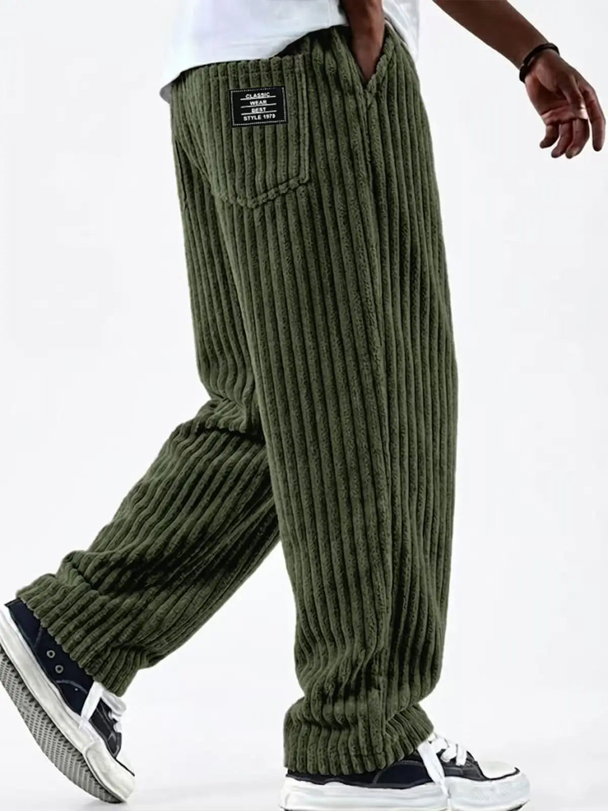 Winter Thick Warm Corduroy Sweatpants Men Fleece Liner Drawstring Straight Loose Track Pants Male Casual Fleece Thermal Trousers