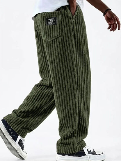 Winter Thick Warm Corduroy Sweatpants Men Fleece Liner Drawstring Straight Loose Track Pants Male Casual Fleece Thermal Trousers