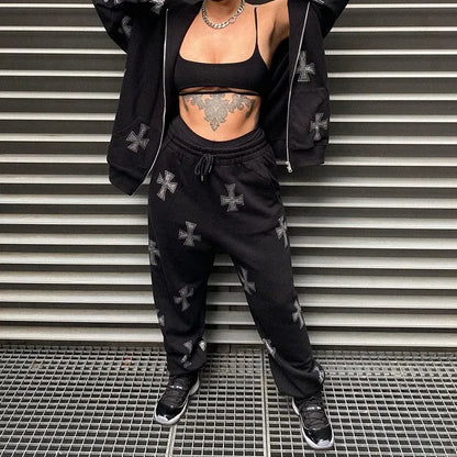 Rhinestone Full Zip Hoodie Goth Sweatshirt Pull Long Sleeve Black Hoodies Y2k Fashion Men's Women's Sport Jackets Coats New 2023