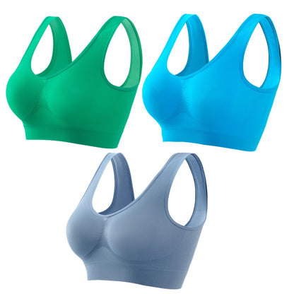 3Pcs/Set Women Seamless Knit Tank Sports Bra Solid Color Bralette Top Wide Strap Integrated Lining Without Pads Lingerie S-5XL