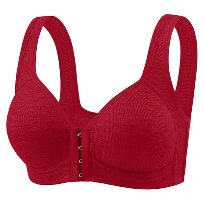 Fallsweet Seamless Front Closure Bra For Women Solid Wire-Free Push Up Bralette Full Coverage Fixed Cups Comfortable Underwear