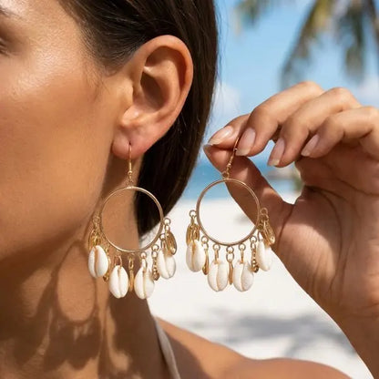 Boho Stone Hoop Earrings – Starfish & Shell Dangle (Y2K Beach)