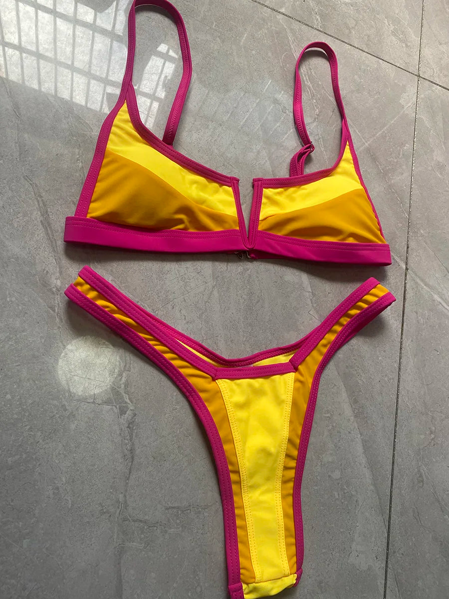 V Shaped Thong Bikini - Denim Two Piece Bikini Set With Push Up Bathing Suit