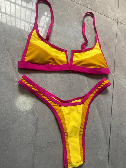 V Shaped Thong Bikini - Denim Two Piece Bikini Set With Push Up Bathing Suit