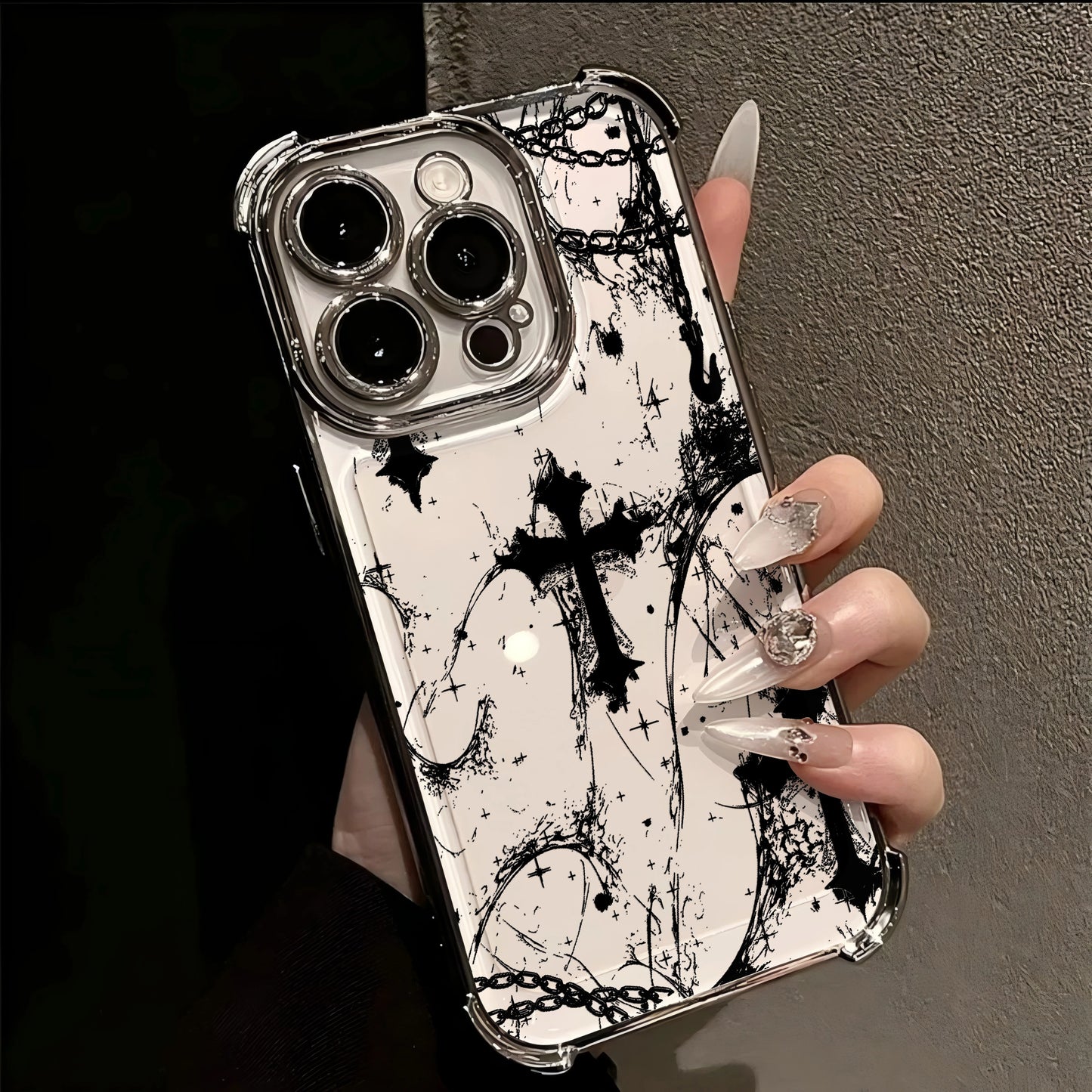 Cool Dark Gothic Cross Mark Line Plating Phone Case For IPhone 17 16e 16 15 14 13 12 11 Pro Max X XR XSMax 7 8 Mini Air Plus