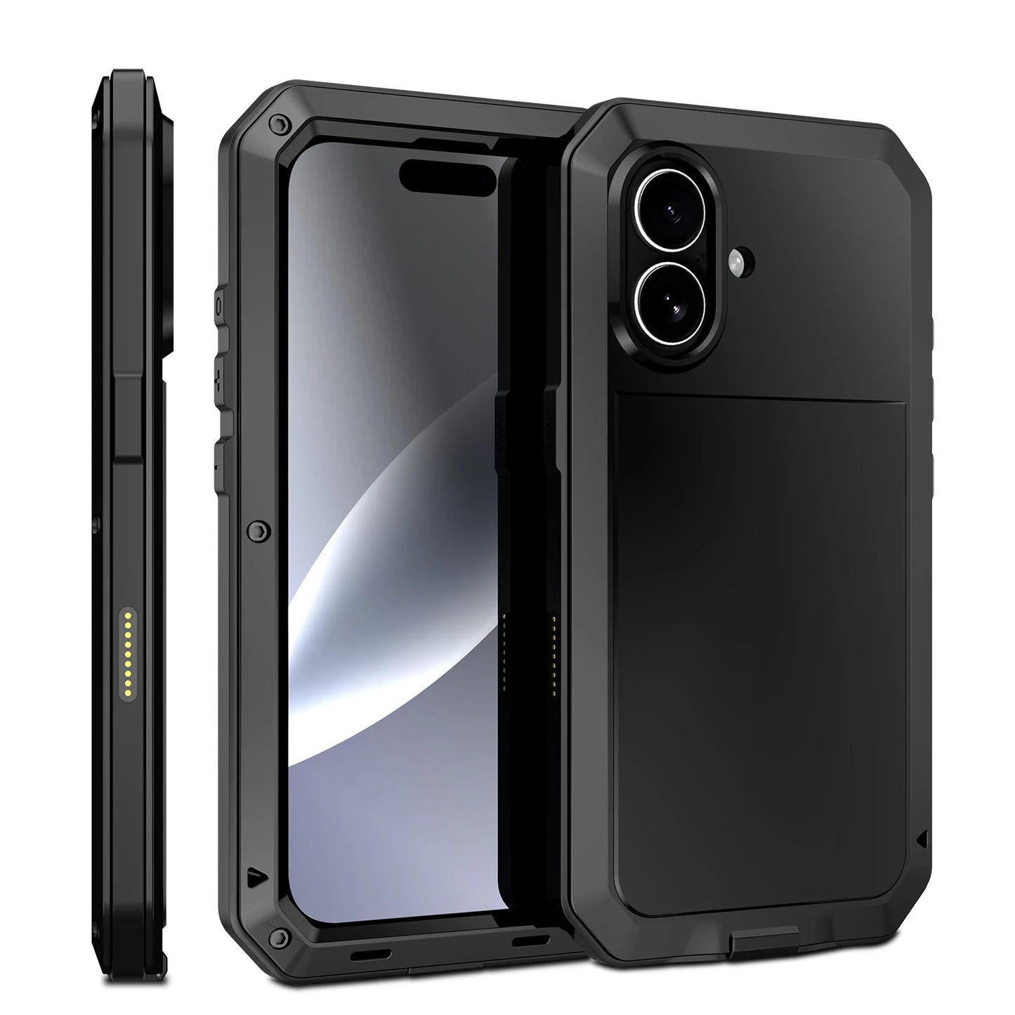 Luxury Heavy Duty Case For iPhone 17 16 15 Pro Max Plus Metal Heavy Duty 360 Full Body Shockproof Armour Protective Cover Fundas