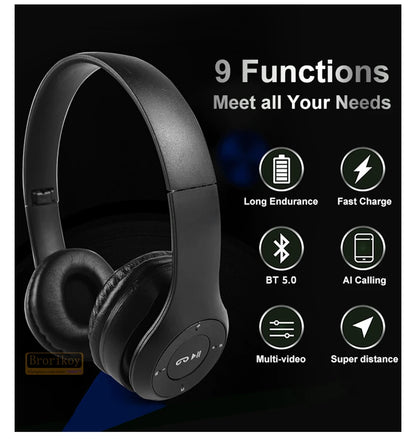 Handsfree Wireless Headphones Noise Canceling Headphone memory Card Earphone P47 headset Bluetooth Head Phone for iPhone Huawei