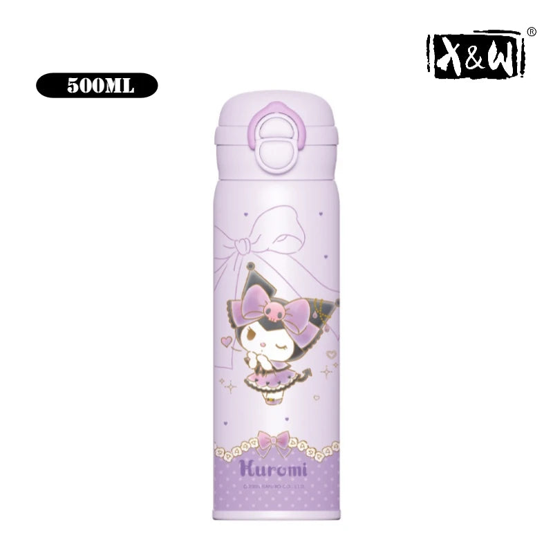 X&W 500ML for Sanrio My Melody Thermos Cups Cartoon Stainless Steel Vacuum Flask Student Cute Insulated Water Bottles Kids Cup