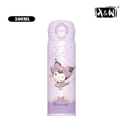 X&W 500ML for Sanrio My Melody Thermos Cups Cartoon Stainless Steel Vacuum Flask Student Cute Insulated Water Bottles Kids Cup