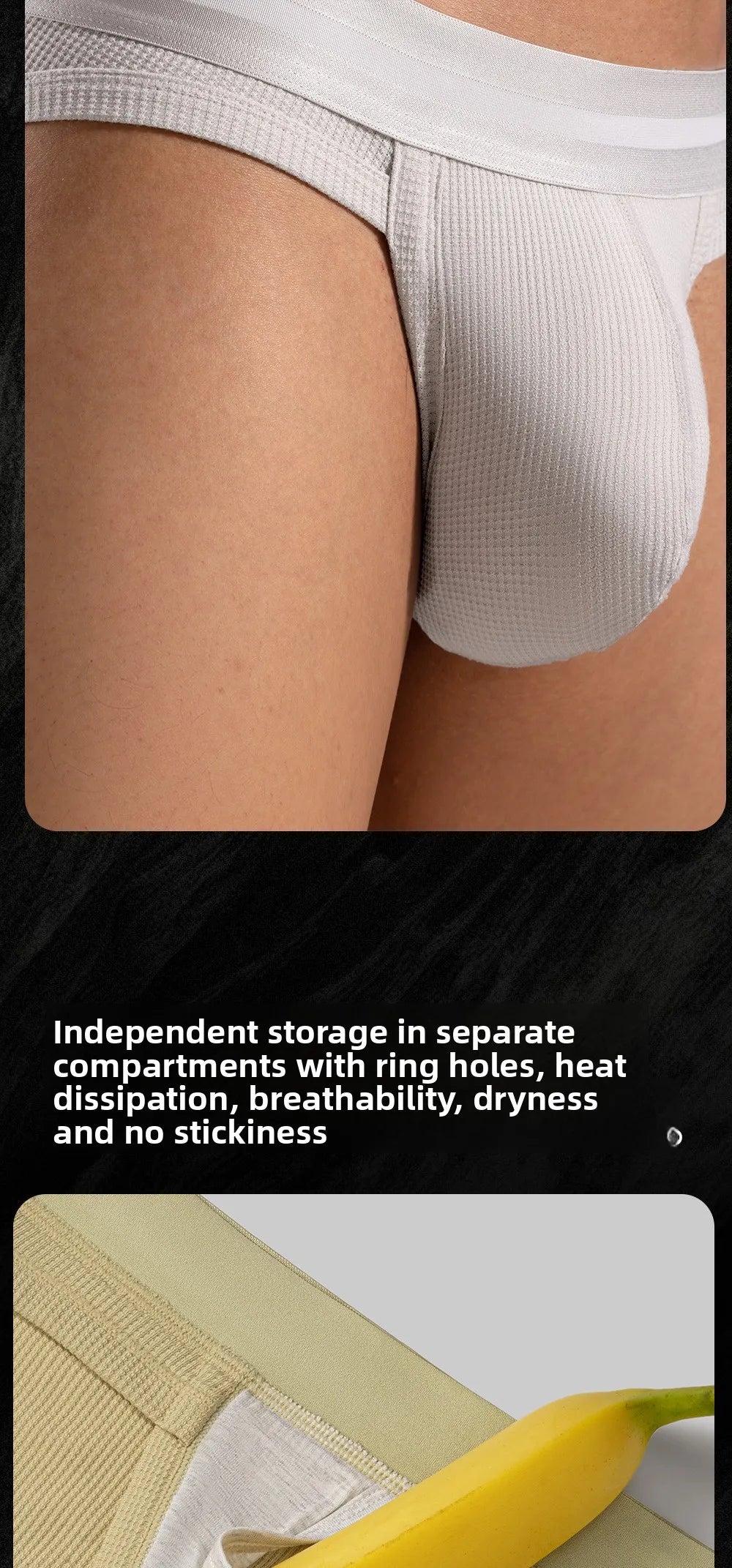 3pcs Sexy Men Waffle Cotton Briefs with Raised Bag Support Pouch With Hole U Spacious Separate Crotch Breathable Anti-sweat