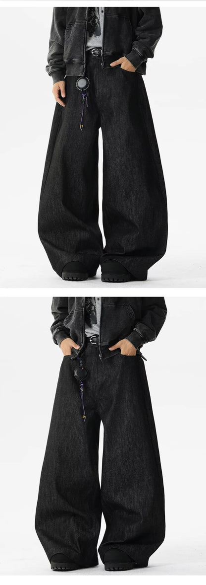 Retro Red Dragon Embroidery Wide Leg Knife Edge Jeans  for both men and women Y2K street cool floor length wide leg pants