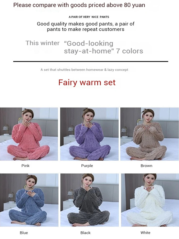 Ultra Soft Warm Coral Fleece Pajama Set Lightweight Fluffy Winter Loungewear Sleepwear For Women Cozy Home Suit Winter Style New