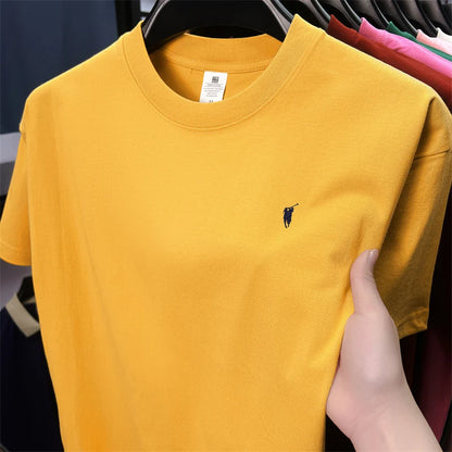 Xiaoma Embroidery Casual Pure Cotton Short Sleeved T-shirt for Young Men, Round Neck Solid Color T-shirt for Men
