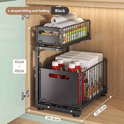 Adjustable 2-Tier Pull-Out Cabinet Organizer - Under Sink Storage Rack for Spice Jars - ZOOMNSTORE