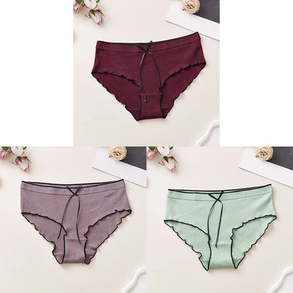 Cotton Women's Panties - Breathable Mid Rise Underwear With Bowknot Design
