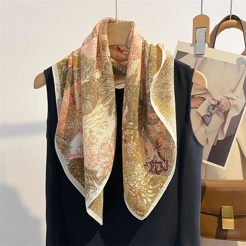 Pure Cotton Womens Printed Scarf - Fashionable Square Foulard for Neck and Hair