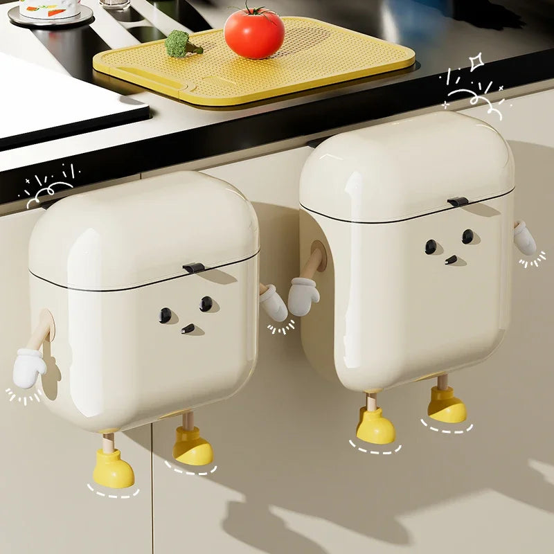 Wall-Mounted Kitchen Trash Can - 9L12L Cream with Lid for Food Waste  Bathroom Use