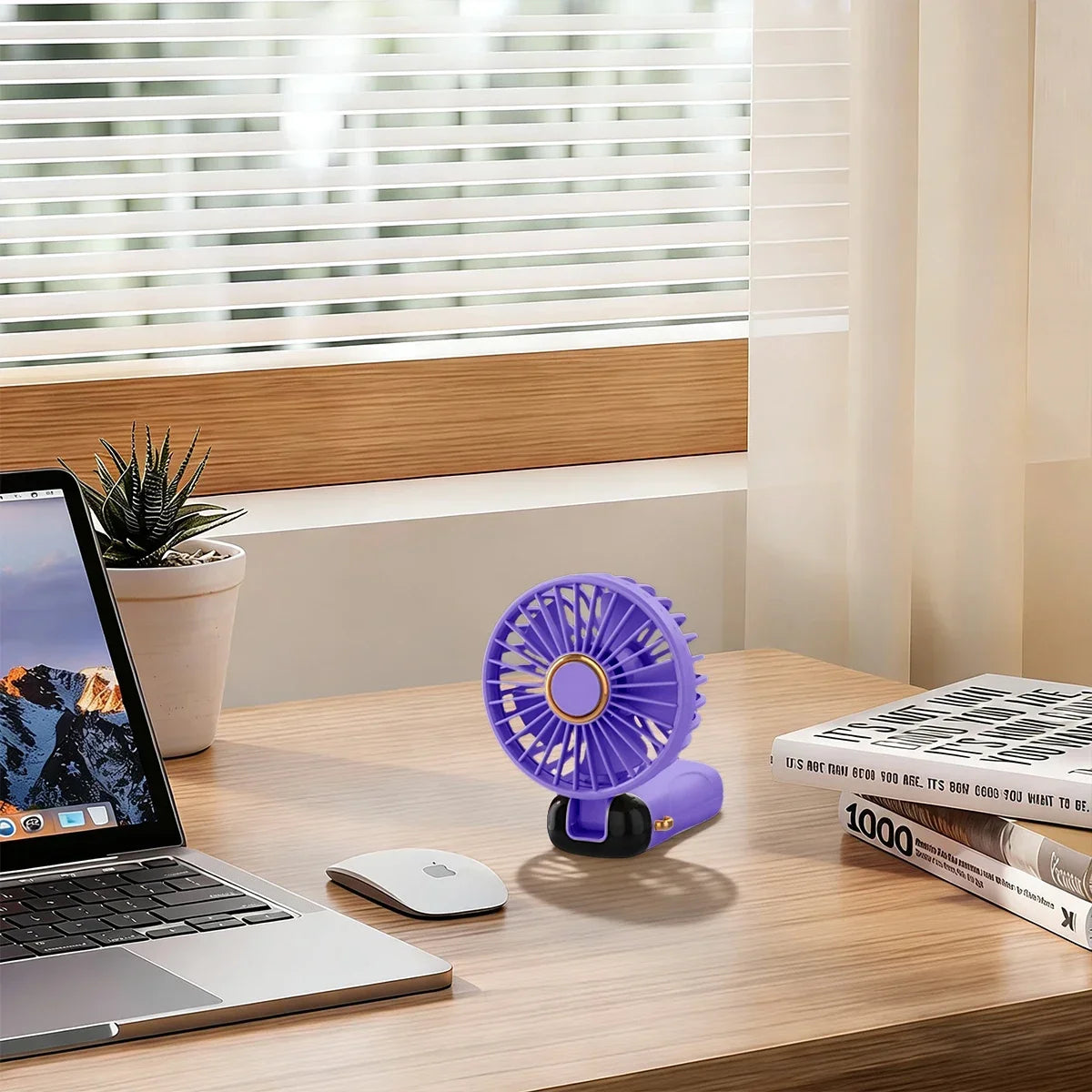 USB Rechargeable Handheld Fan 1200mAh 6 Speeds Foldable LED Light Blade Portable Mini Fan Personal Cooler for Home Gift