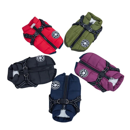 Winter Dog Clothes with Harness Waterproof Warm Pet Dog Cotton Jacket for Small Large Dogs Puppy Clothing French-Bulldog Coat