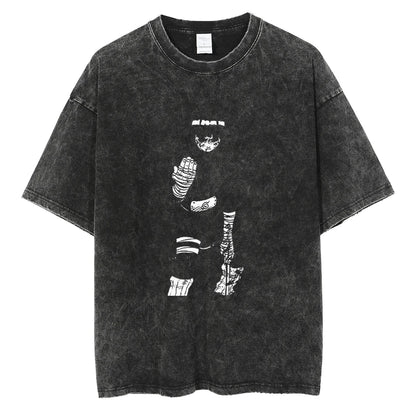 Men Streetwear Tshirt Japanese Anime Naruto Graphic T-Shirt Cotton 2026 Harajuku Washed T Shirt Summer Hip Hop Tops Tees Black