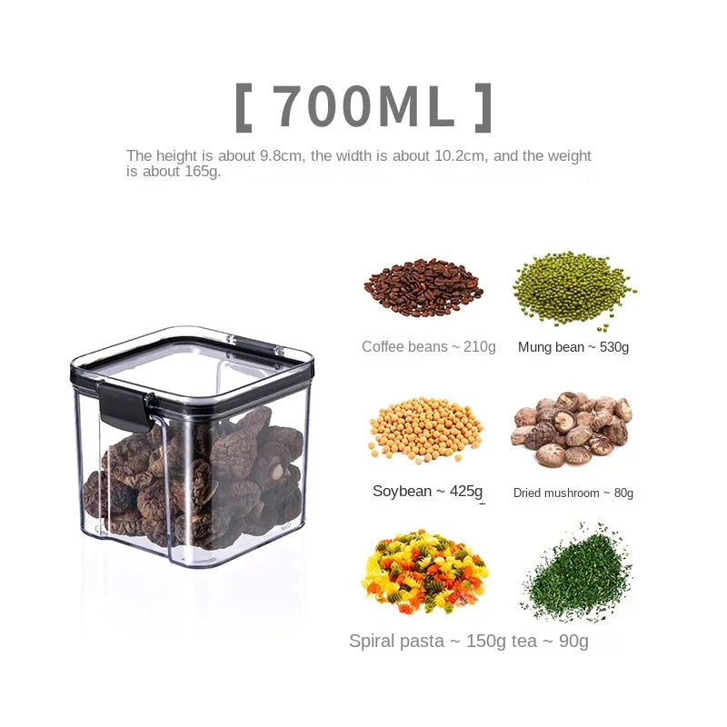 Sealed Food Storage Jars - Stackable Plastic Kitchen Containers, Airtight & Moisture Proof