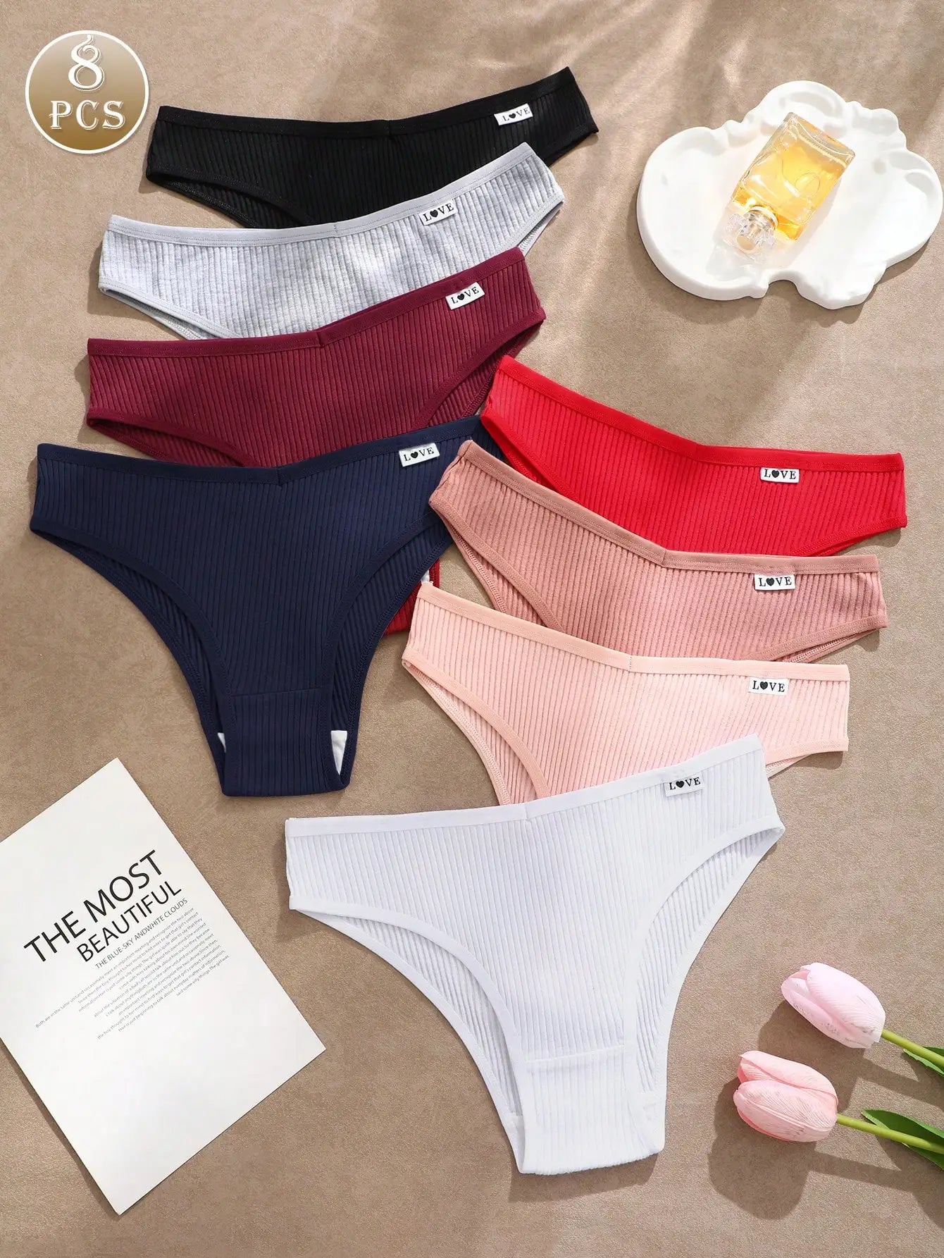 8pc Underwear Women Soft Panties Low-Waist Lingerie V Waist Briefs High Elastic Knickers Comfortable Underpants