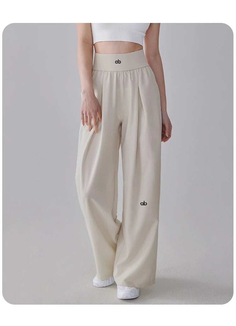 Women High Waist Loose Straight Leg Yoga Pants Quick‑Dry High‑Stretch Cooling Thin Wide Leg Running Fitness Sport Long Trousers
