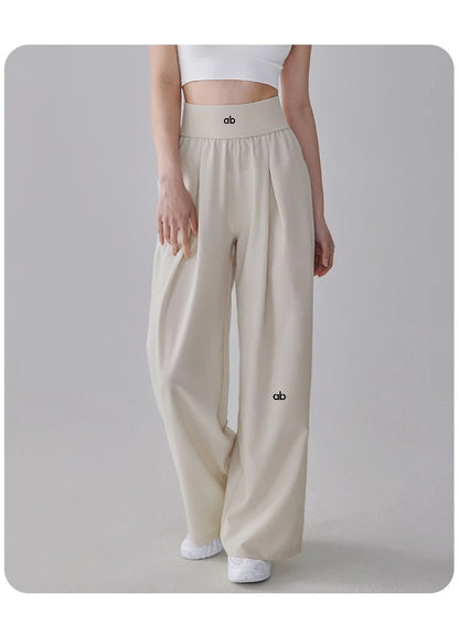 Women High Waist Loose Straight Leg Yoga Pants Quick‑Dry High‑Stretch Cooling Thin Wide Leg Running Fitness Sport Long Trousers