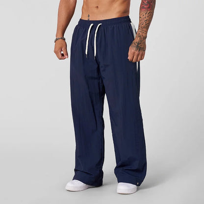 Autumn New Casual Pants Men’s Loose Cotton Casual Pants Wide-Leg Trendy Sports Patchwork Long Pants American-Style Sweatpants