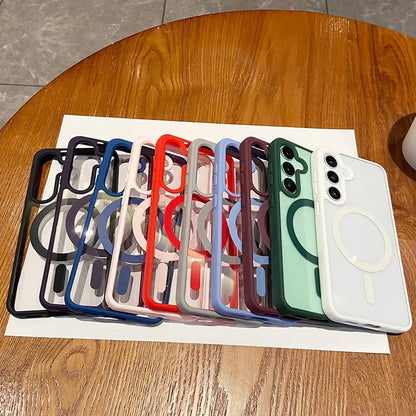 For Magsafe Wireless Charge Case for Samsung Galaxy S26 S25 FE S22 S23 Plus S24 Ultra Clear Shockproof Magnetic Bumper Cover