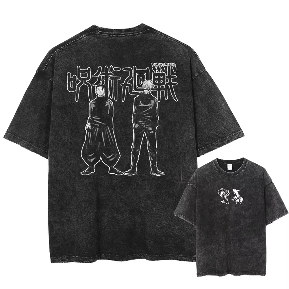 Jujutsu Kaisen T Shirt Men Women Tshirt Gojo Satoru Washed Cotton T-shirt Clothing Summer Short Sleeve Oversized Tees Streetwear