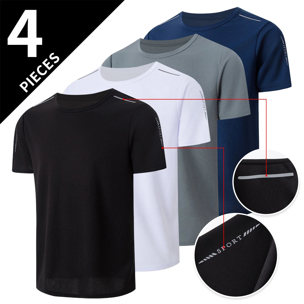 Men's Quick-Dry Sports Shirt – Multicolor Summer Running Badminton Tee with Reflective Strip