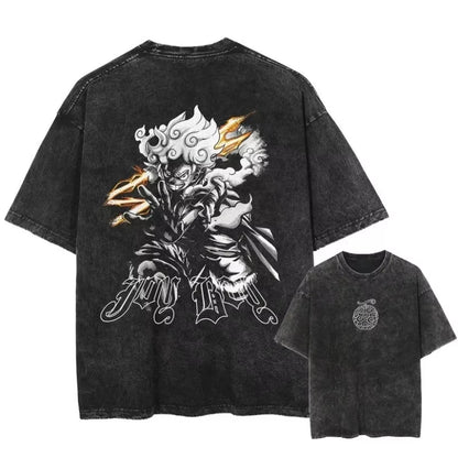 One Piece T-shirts Graphic Men Casual Oversized Washed Harajuku T-shirt Washed Japanese Anime Loose Streetwear Black Tops Tees
