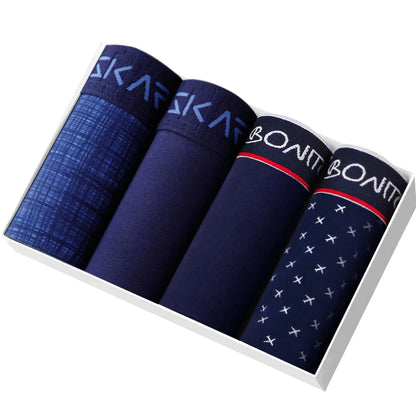 Mens Cotton Boxer Shorts - 4-Pack Underwear Set Soft and Comfortable