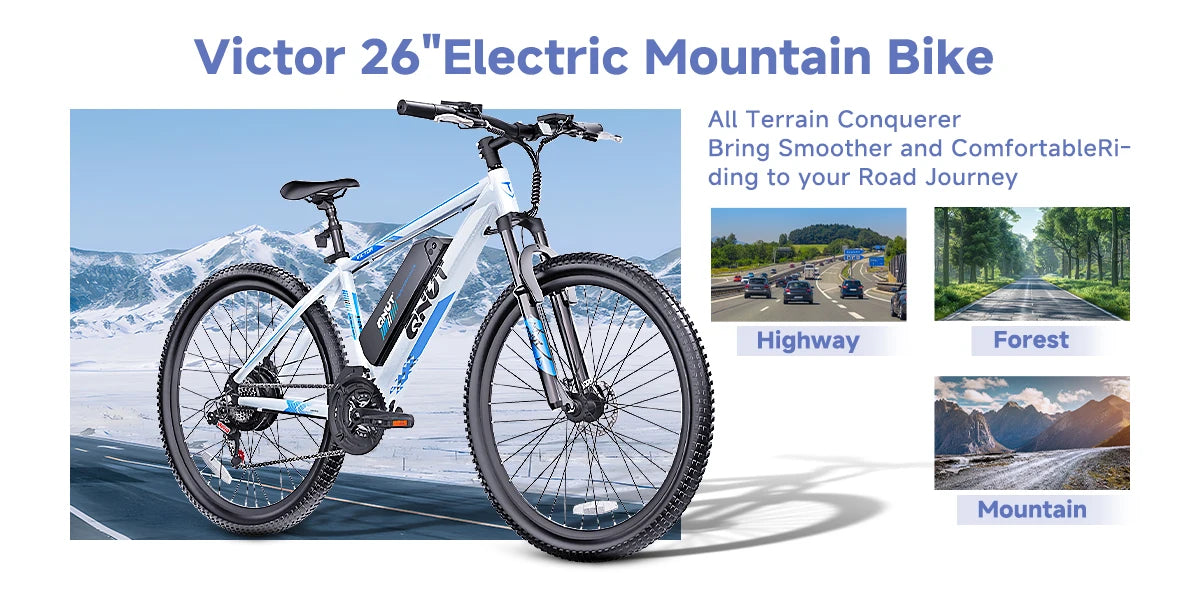 QNUT Victor3.0 Mountain Electric Bicycle 1000W 36V 10.4AH Electric Bike 26' Tire All-Terrain Ebike Urban Off-Road Commuter Adult E-Bike