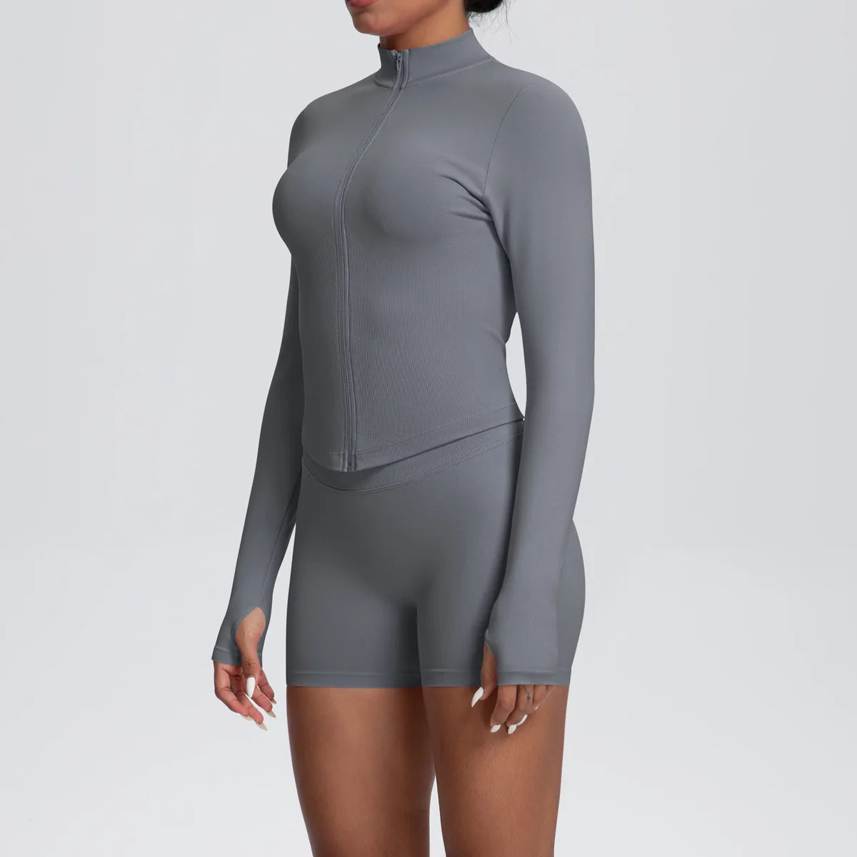 Women Gym Set - Seamless Yoga Suit With Zip Shirt & Cycling Shorts Activewear