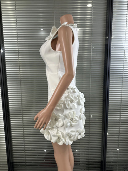 Glamorous Sexy Crystal 3D Flowers Emmbellished Deep V-neck Sleeveless High Waist Evening Party Bandage Mini Dress