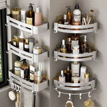 Aluminum Corner Shower Rack - Wall Mounted Bathroom Storage Organizer