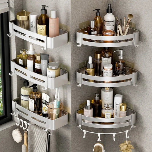 Aluminum Corner Shower Rack - Wall Mounted Bathroom Storage Organizer
