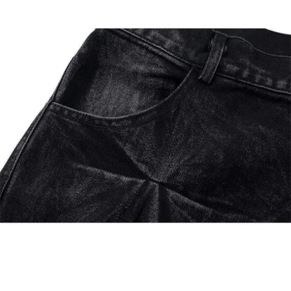 Mens Jeans Harajuku Y2K Streetwear Black Pleated Baggy Denim Pants High Street Hip Hop Wide Leg Loose Fit Casual Fashion Trend